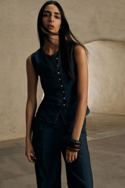 DOUBLE-BREASTED LINEN WAISTCOAT - Zara фото 17