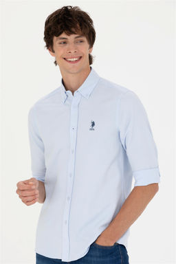 Мужская голубая базовая рубашка с длинным рукавом Неожиданная скидка в корзине