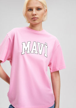 Mavi Logo Bask?l? Pembe Tisort