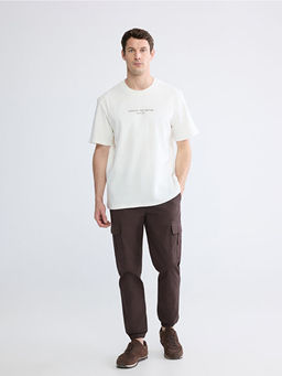 Oversize Fit Bisiklet Yaka Bask?l? Erkek Ti??rt