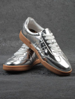 03-B6C-7C GREY/SILVER Кеды женские (натуральная кожа)