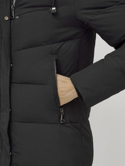 Пальто утепленное стеганное зимнее с капюшоном женское черного цвета 9636_1Ch - Mtforce фото 12