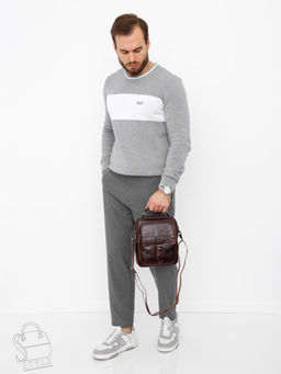 Сумка мужская кожаная 66611M brown Fuzhiniao в Новосибирске