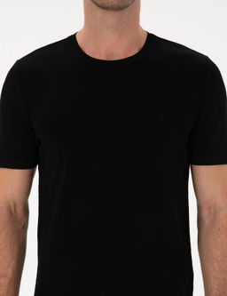 Siyah Slim Fit Bisiklet Yaka Triko T-shirt