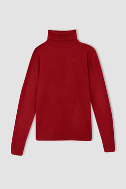 Очень мягкий красный свитер с водолазкой и кашемировым фактурным рисунком - Defacto фото 7