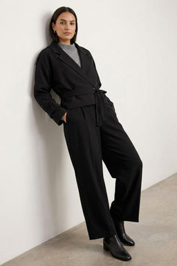 Siyah Premium Dokuma Crop Blazer Ceket TWOSS24BC00010