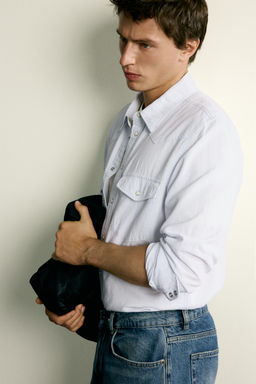 CAMISA WESTERN REGULAR FIT ALGOD?N - LINO / Azul cielo