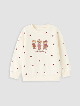 Bask?l? K?z ?ocuk Kal?n Sweatshirt