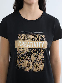 Bisiklet Yaka Bask?l? Kad?n Ti??rt