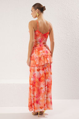 TRENDYOLMILLA Cok Renkli A-Kesim Cicekli Volanl? Tul Orme Uzun S?k Abiye & Mezuniyet Elbise TPRSS25AE00112  фото 4