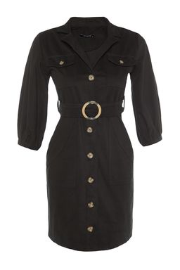 Siyah Baglama Detayl? Dokuma Elbise TWOAW20EL1156