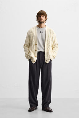 TEXTURED CABLE-KNIT CARDIGAN