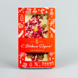 Белый шоколад с сублиматами малиной и миндалем, красная коробочка #7