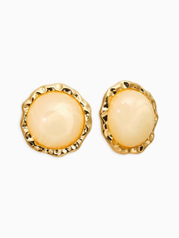 Серьги акрил «Стиль», круг в рамке, бежевые в золоте