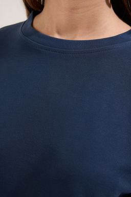 TRENDYOLMILLA Lacivert Modal Relaxed/Rahat Kal?p Crop Esnek Orme T-Shirt TWOSS25TS00048  фото 3