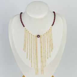 Колье из Граната, Жемчуга и Лепидолита 40 см +