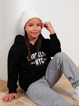 Kap??onlu Bask?l? Uzun Kollu K?z ?ocuk Sweatshirt - Waikiki фото 2