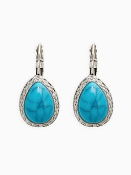 Серьги под натуральный камень Этника капля бирюзы, цвет голубой в чернёном серебре