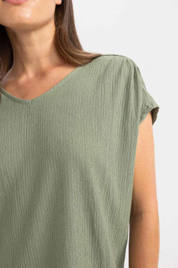 Футболка с короткими рукавами и V-образным вырезом - Defacto фото 6