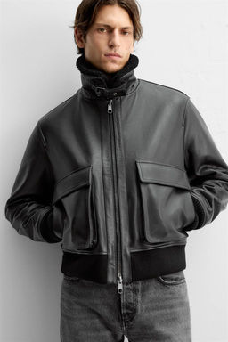 LEATHER BOMBER JACKET - Zara фото 5