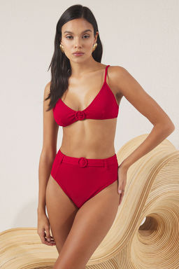 Trendyolmilla K?rm?z? Ucgen Aksesuarl? Dokulu Yuksek Bel Regular Bikini Tak?m? TBESS25BT00131  фото 2