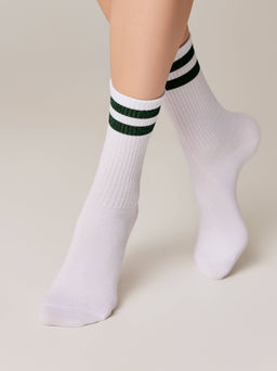 Цена за 2 пары. Носки Классические CONTE ACTIVE Хлопковые носки с яркими полосками из люрекса белый-зеленый - Conte elegant фото 3