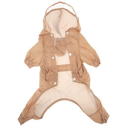 Пэт тойс (Pet toys) Одежда для собаки Комбинезон Горошек с капюшоном, прозрачный ПВХ козырек, на кнопках р-р M, длина спинки 26см/обхват груди 38см/обхват шеи 30см, цвет-темно-бежевый, плащевка (Китай) - Домашняя мода фото 3