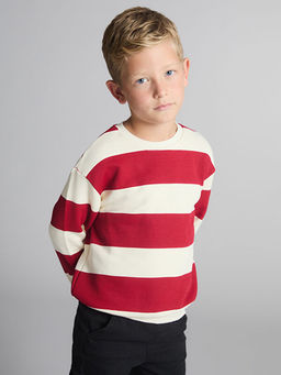 Bisiklet Yaka ?izgili Erkek ?ocuk Sweatshirt