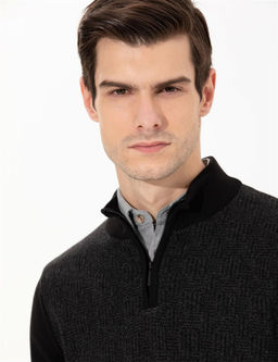 Siyah Slim Fit Fermuarl_ Dik Yaka Triko Kazak - Pierre cardin фото 2