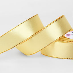 Цена за 2 шт. Лента атласная, с золотым люрексом, 25 мм, 23±1 м, золотисто-бежевая №087