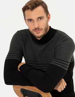 Siyah Slim Fit Yar_m Bal_k__ Yaka Triko Kazak - Pierre cardin фото 2