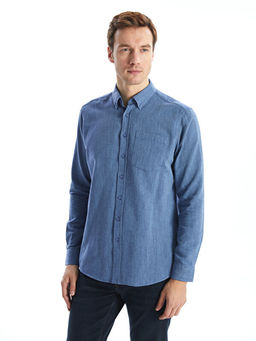 Regular Fit Uzun Kollu Keten Kar???ml? Erkek G?mlek