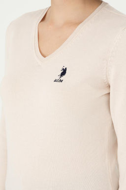 Женский базовый свитер кремового меланжевого цвета Неожиданная скидка в корзине - U.s. polo assn фото 7