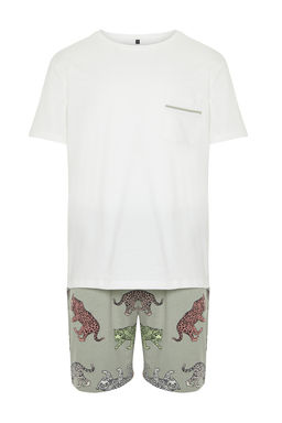 TRENDYOL MAN Ekru Regular Fit Hayvan Desenli Couple/Cift Orme Sortlu Pijama Tak?m? TMNSS24PT00015 - Trendyolmilla фото 7