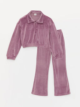 Polo Yaka Basic Uzun Kollu Kadife K?z ?ocuk Sweatshirt ve Tayt