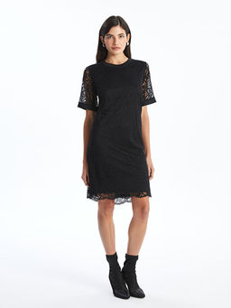 Bisiklet Yaka Dantelli Elbise