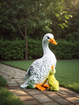 Садовая фигура из полистоуна «Утка с утёнком», 31×24×13 см