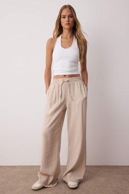 Indigo Modal Kumas Beli Lastikli Wide Leg/Genis Paca Pantolon TWOSS25PL00130 - Trendyolmilla фото 5