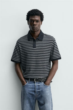 POLO REGULAR FIT JACQUARD RAYAS / Marino / Blanco - Zara фото 2