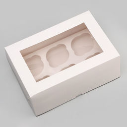 Цена за 3 шт. Коробка для 6 капкейков с окном, белая, 25×17×10 см