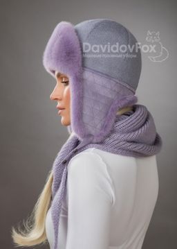 Комплект ушанка трикотаж экомех чертополох косынка