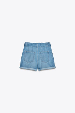 HIGH-WAIST TRF PAPER BAG DENIM BERMUDA SHORTS - Zara фото 4