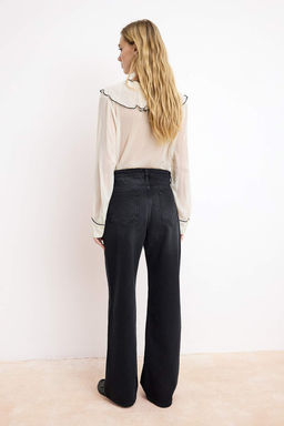 Siyah Yuksek Bel Uzun Boy %100 Pamuk Wide Leg Jeans TWOSS26JE00130