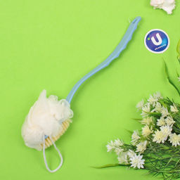 Цена за 3 шт. Мочалка массажная "PREMIUM - FARGO", на пластиковой ручке, цвет голубой, 32*8см (лейбл Ультрамарин)