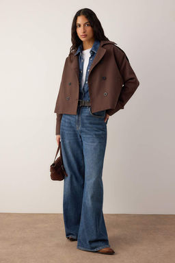 Bej Kruvaze Oversize K?sa Trenckot TWOAW26TR00020 - Trendyolmilla фото 13