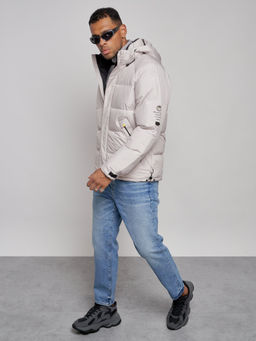 Куртка спортивная болоньевая мужская зимняя с капюшоном светло-бежевого цвета 3111SB - Wonderrman фото 11