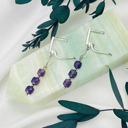Серьги длинные из Аметиста и Горного Хрусталя