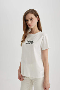 Футболка обычного кроя с круглым вырезом и принтом из чесаного хлопка с короткими рукавами - Defacto фото 4