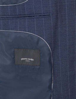 Koyu Mavi Slim Fit _izgili Y_n Tak_m Elbise