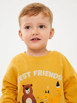 Bisiklet Yaka Bask?l? Erkek Bebek Sweatshirt